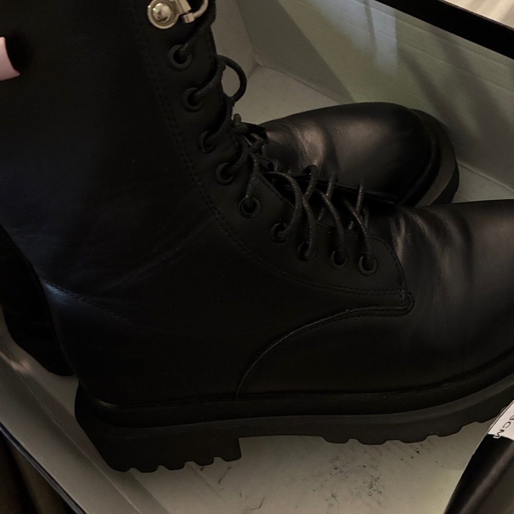 Black Platform Lace-Up Combat Boots - Women's